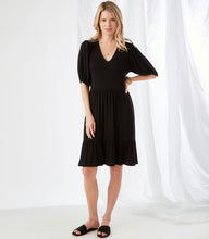 Load image into Gallery viewer, Karen Kane: Poof Sleeve Tiered Dress in Black 2L13157
