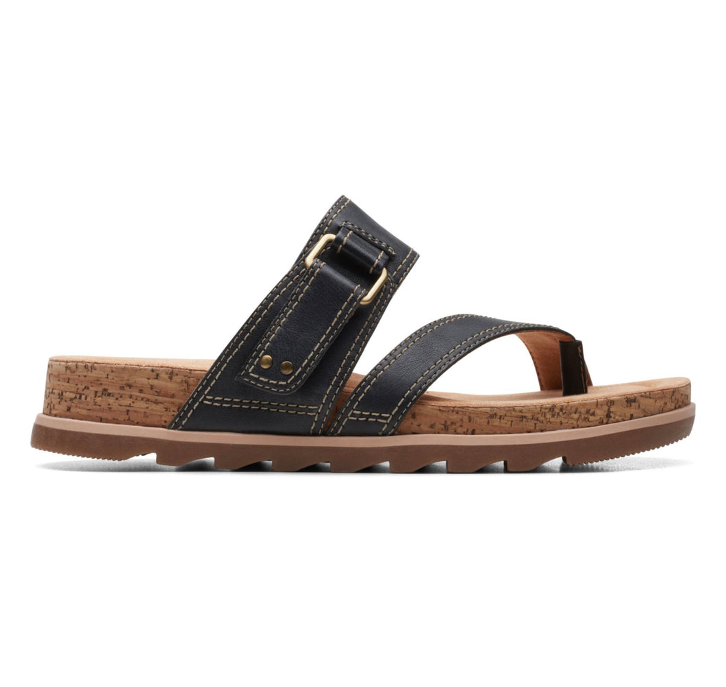Clarks: Yatch Beach Black Leather Sandals