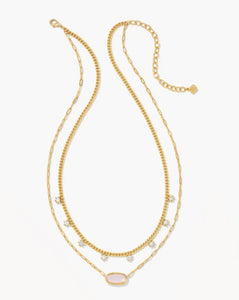 Kendra Scott: Framed Elisa Gold Multi Strand Necklace in Pink Opalite Illusion