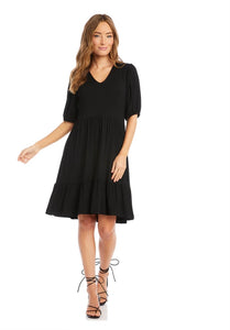 Karen Kane: Poof Sleeve Tiered Dress in Black 2L13157