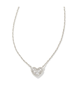 Kendra Scott: Ari Pave Crystal Heart Necklace Rhod Metal White Crystal