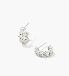 Kendra Scott: Cailin Silver Crystal Huggie Earrings in White Crystal