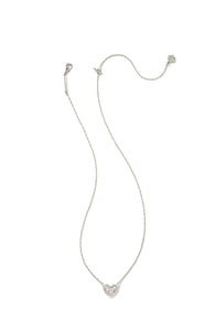 Kendra Scott: Ari Pave Crystal Heart Necklace Rhod Metal White Crystal
