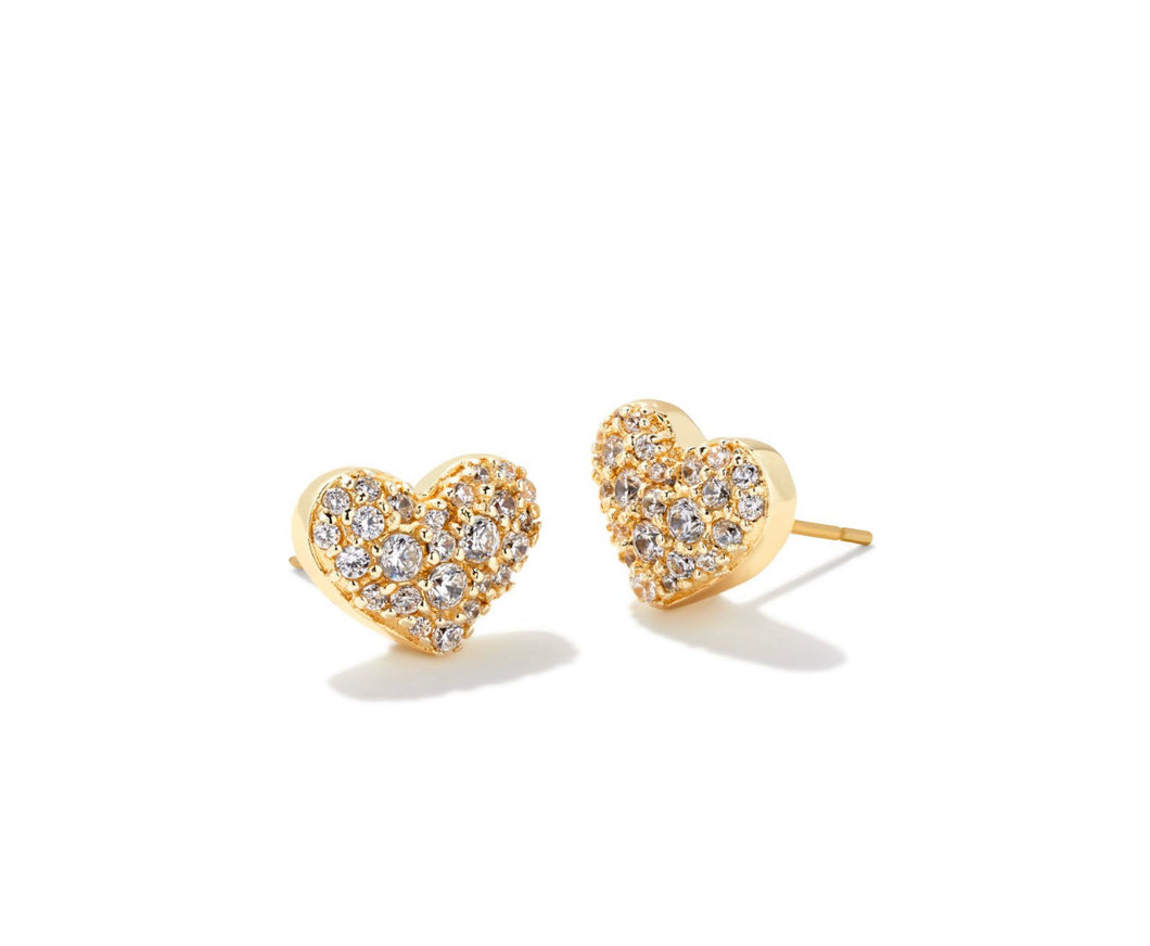 Kendra Scott: Ari Pave Crystal Heart Earring Gold Metal White Crystal