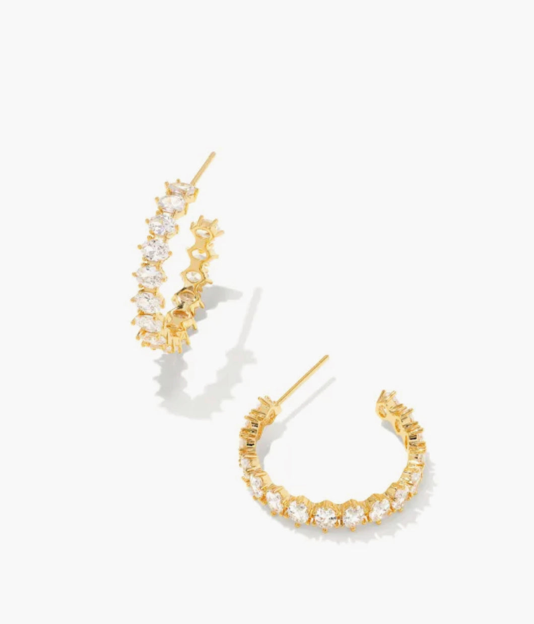 Kendra Scott: Cailin Gold Crystal Hoop Earrings in White Crystal