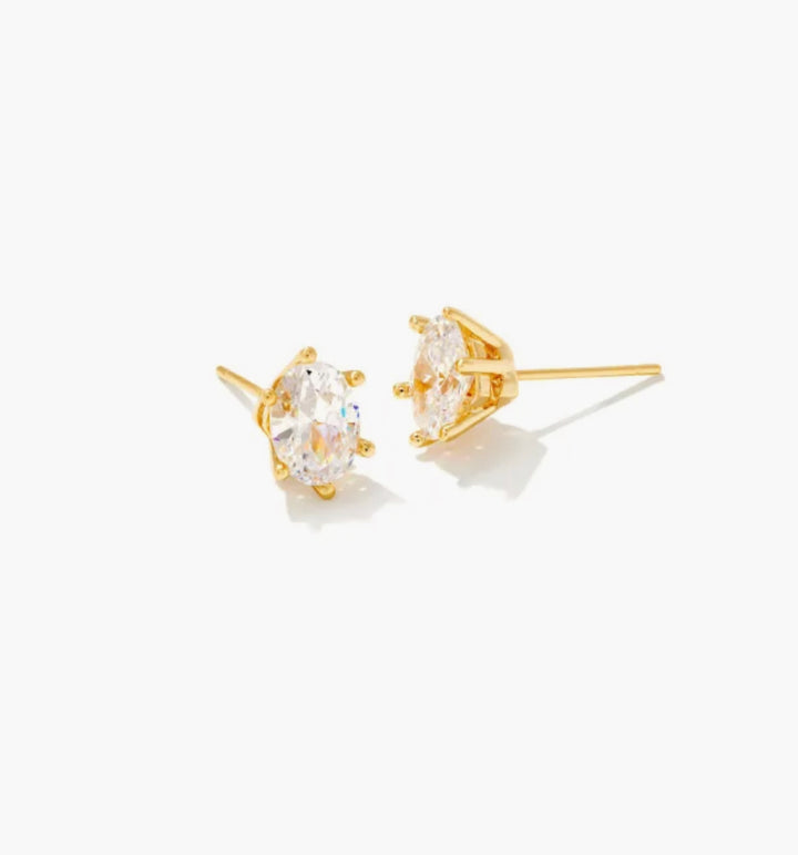 Kendra Scott: Cailin Gold Crystal Stud Earrings in White Crystal - The Vogue Boutique
