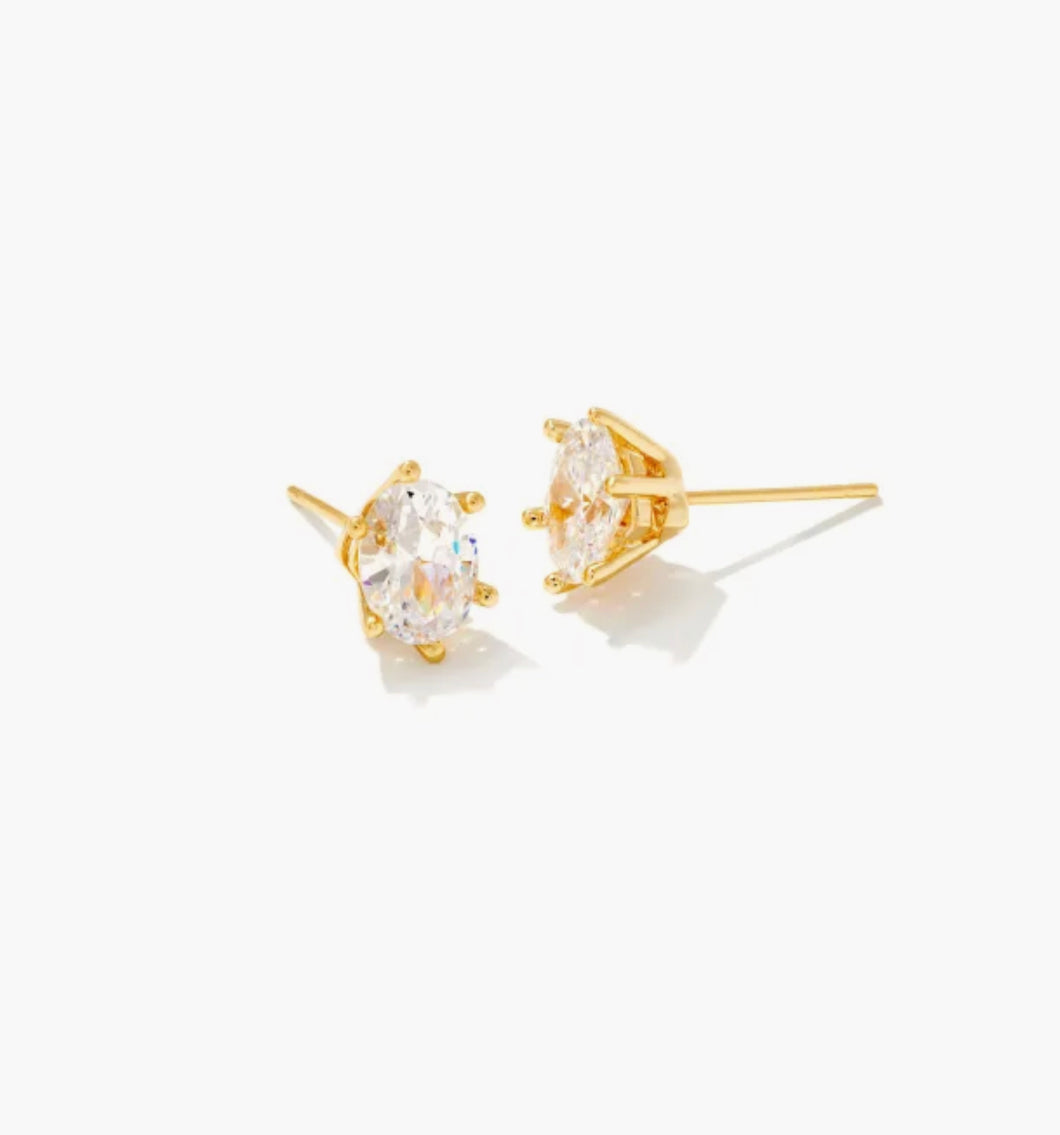 Kendra Scott: Cailin Gold Crystal Stud Earrings in White Crystal