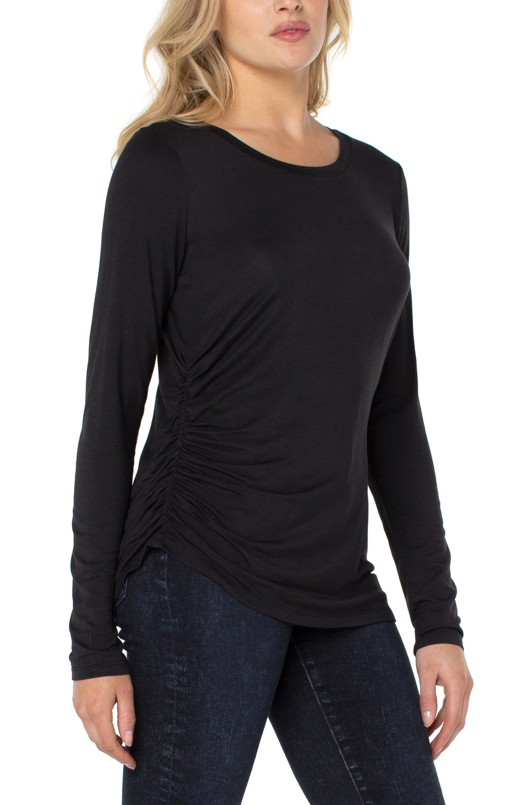 Liverpool: Crew Neck Model Knit Top with Shirring-LM8796K13