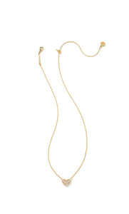 Kendra Scott: Ari Pave Crystal Heart Necklace Gold Metal White Crystal