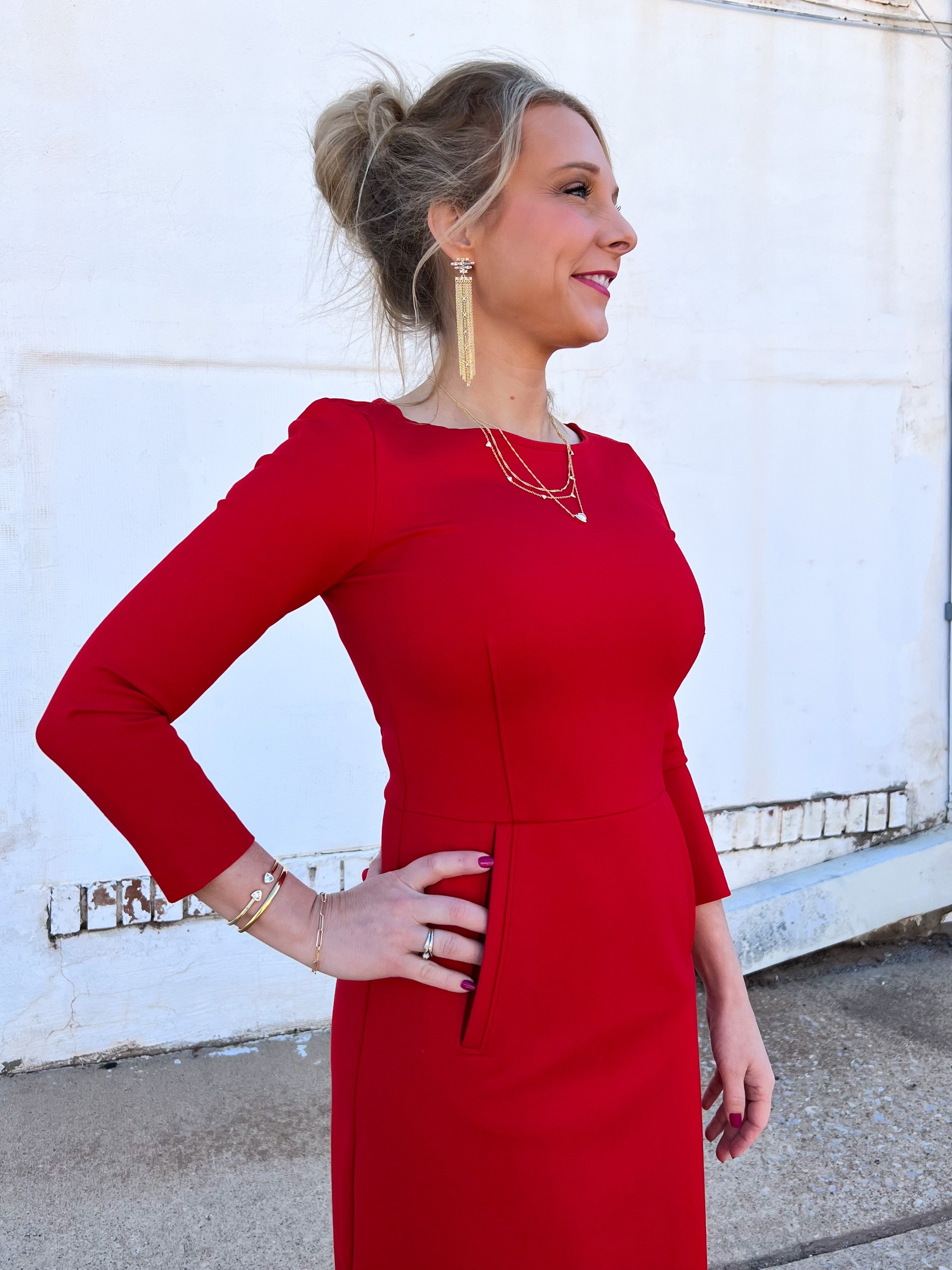 Spanx: The Perfect A-Line 3/4 Sleeve Dress True Red-20382R
