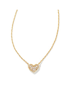 Kendra Scott: Ari Pave Crystal Heart Necklace Gold Metal White Crystal