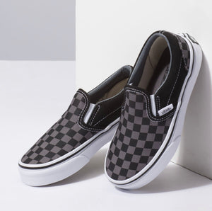 Vans: Children’s Classic Slip-On Black & Pewter Checkerboard - The Vogue Boutique