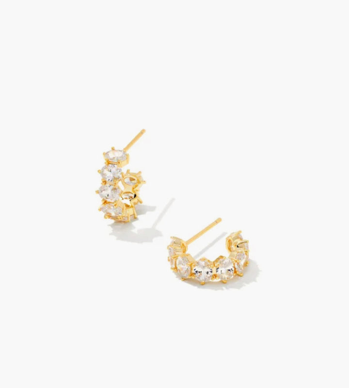 Kendra Scott: Cailin Gold Crystal Huggie Earrings in White Crysta - The Vogue Boutique
