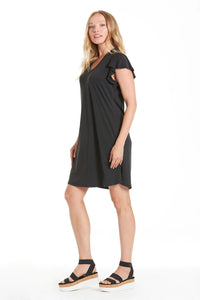 Another Love: Sigrid Flutter Sleeve Dress in Black